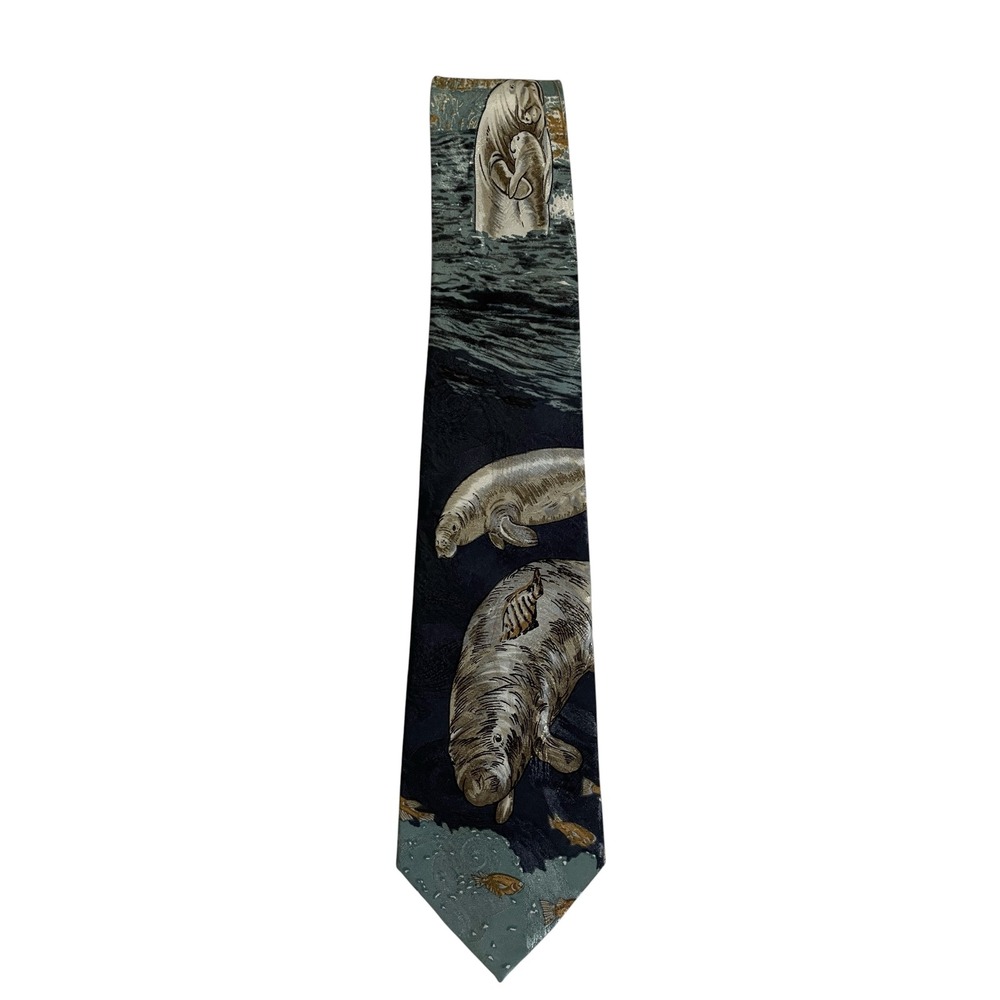 Reed St James Manatee Graphic Necktie Mens Blue Gray